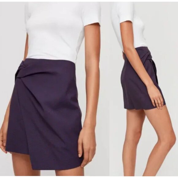 NWT ARITZIA BABATON Jethro Plaid Faux Twist Mini Skirt Asymmetric Purple Size 6 - Picture 1 of 10